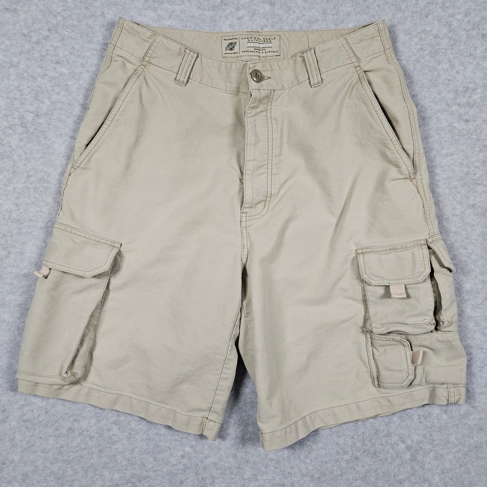 Vintage American Eagle (Men's 32) Khaki AE Cargo 9" Shorts Utility Baggy Cotton
